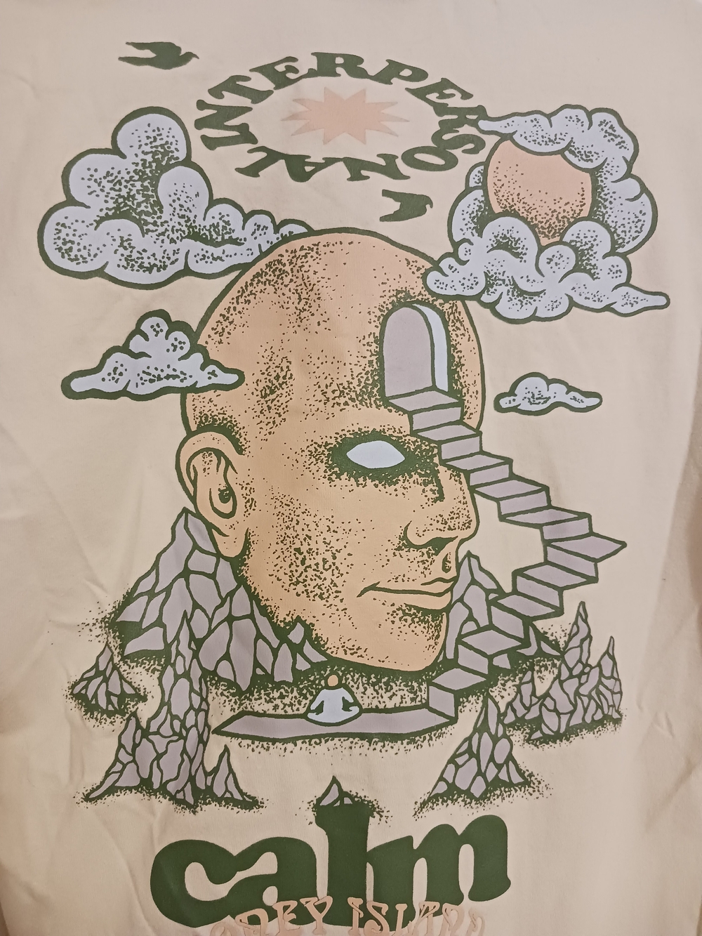 Calm Unique  Logo Short-Sleeve Tee Crew Neck  in Beige Mens Organic Cotton  XS